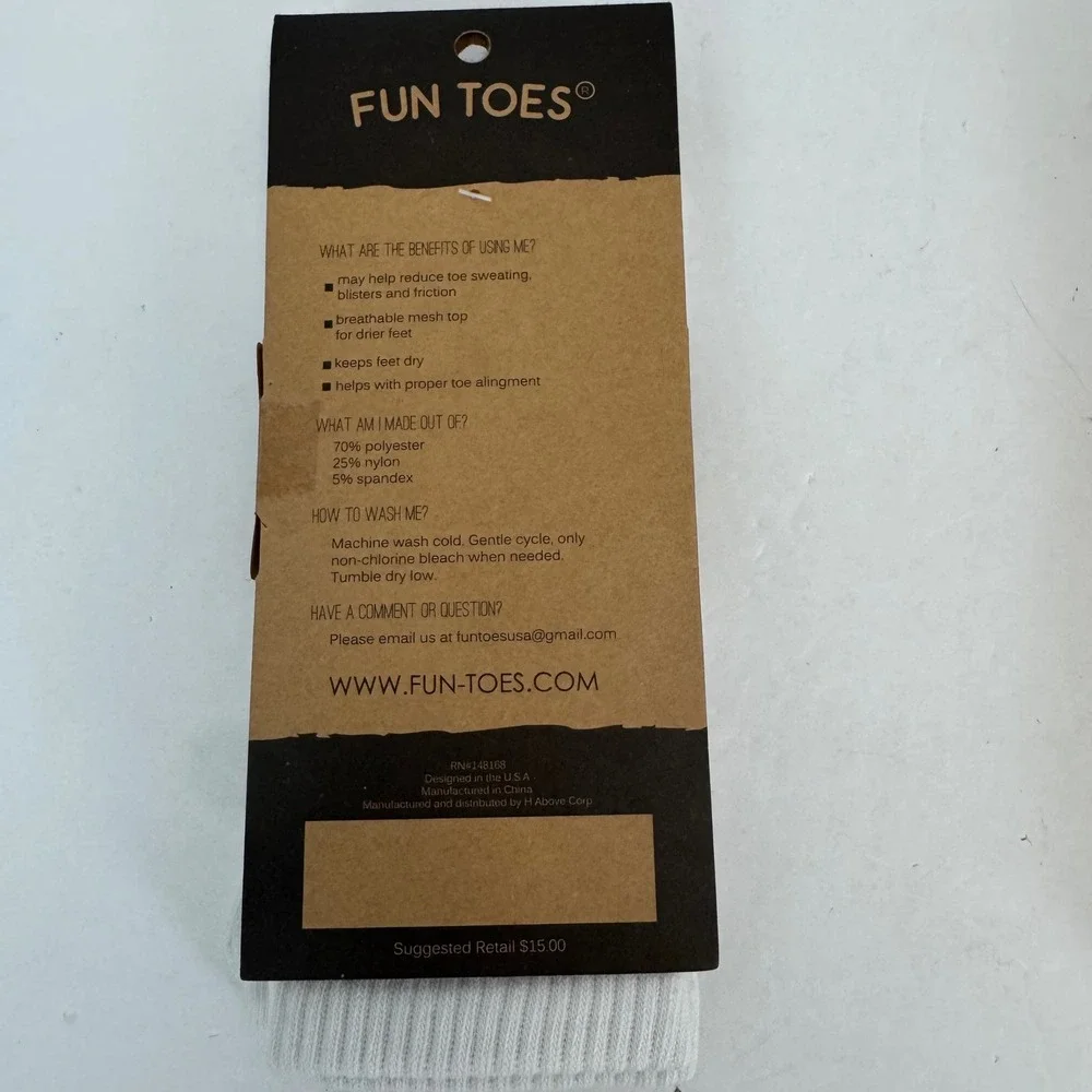 Fun Toes White Athletic Toe Socks 3 Pairs Arch Support Breathable Mesh Size 6-12